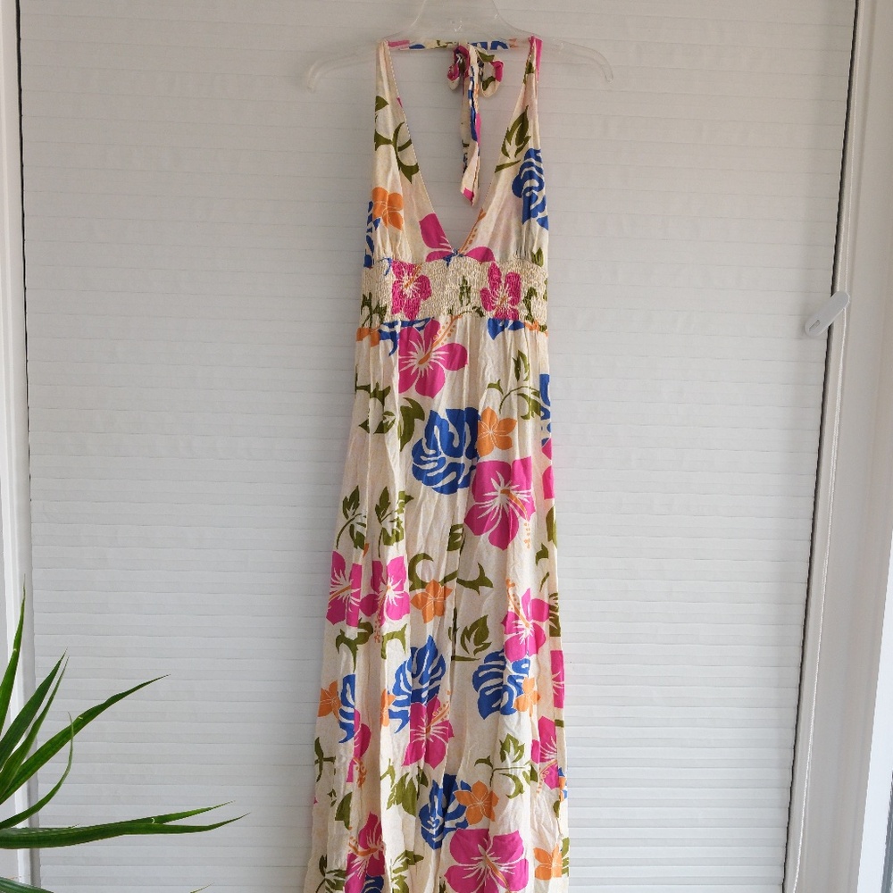 Floral Hawaiian Maxi Dress - Pink, Blue, Cream